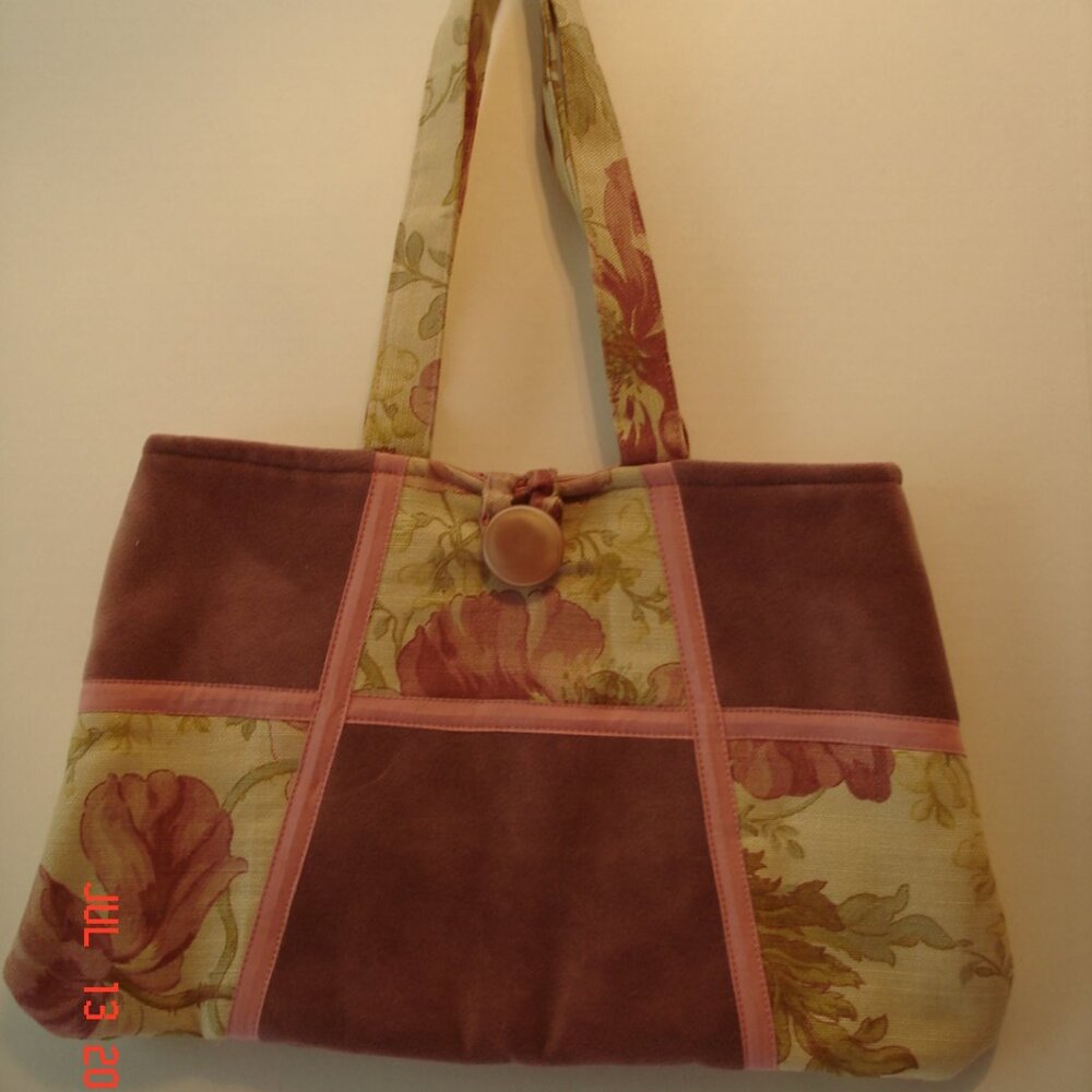 Handmade Purse Tote Shoulder Bag Repurposed Home Decorator Fabric Mauve/Flowers